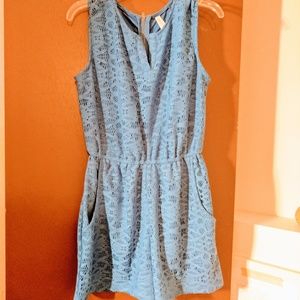 Blue Lace Romper with Pockets